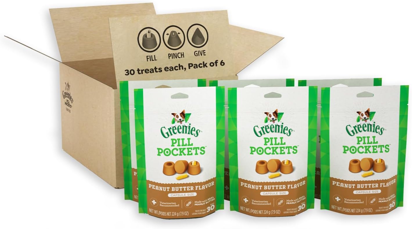 Greenies Pill Pockets for Dogs Large Size, Soft Dog Treats, with Real Peanut Butter, 15.8 oz. Pouch (60 Treats)