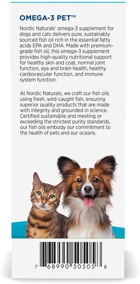 Nordic Naturals Omega-3 Pet, Unflavored - 2 oz - 304 mg Omega-3 Per One mL - Fish Oil for Small Dogs & Cats with EPA & DHA - Promotes Heart, Skin, Coat, & Immune Health