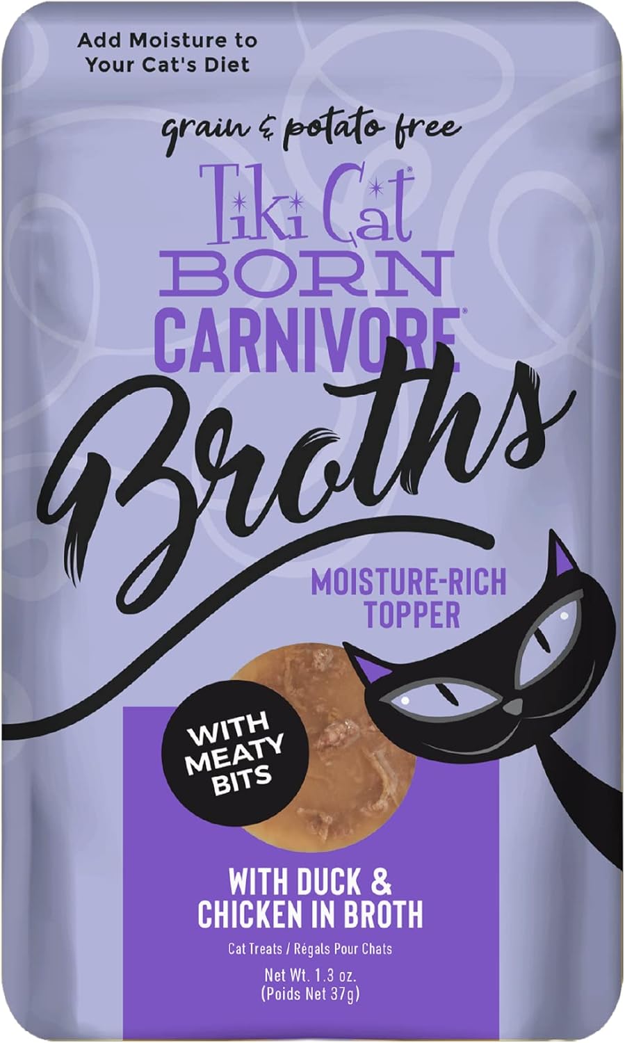 Tiki Cat Born Carnivore Broths, Salmon Recipe, Hydration and Flavor Supplement Cat Food Topper, 1.3 oz. Pouch (Pack of 12)