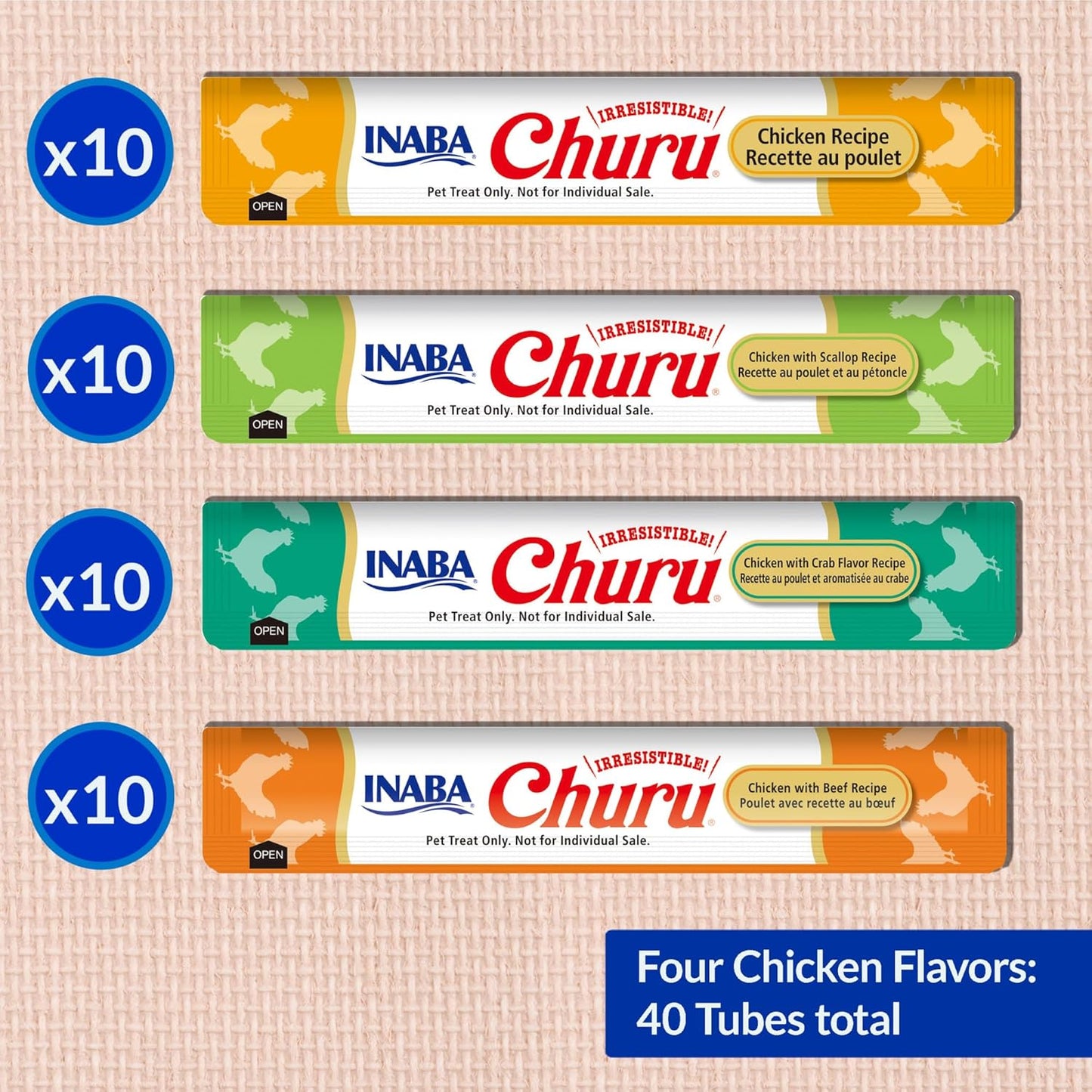 INABA Churu Cat Treats, Lickable, Squeezable Creamy Purée Cat Treat with Green Tea Extract & Taurine, 0.5 Ounces Each Tube, 20 Tubes, Chicken Variety Box