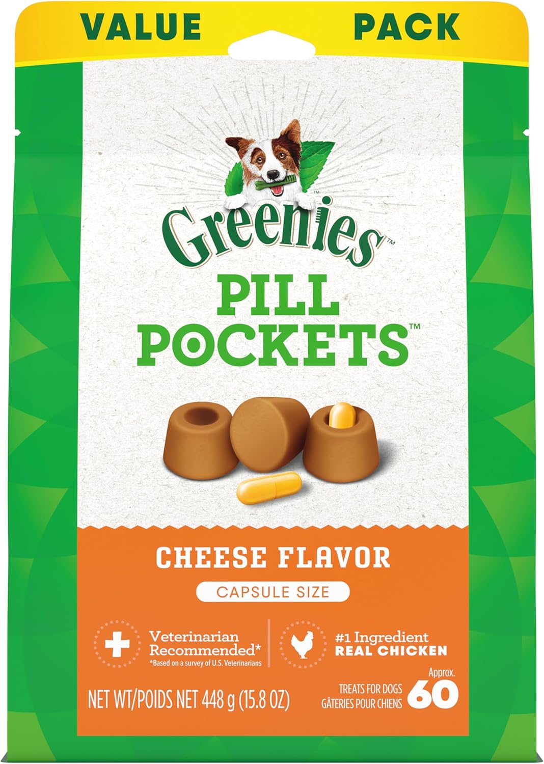 Greenies Pill Pockets for Dogs Large Size, Soft Dog Treats, with Real Peanut Butter, 15.8 oz. Pouch (60 Treats)
