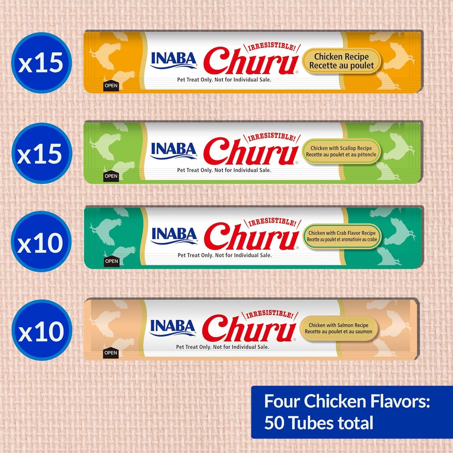 INABA Churu Cat Treats, Lickable, Squeezable Creamy Purée Cat Treat with Green Tea Extract & Taurine, 0.5 Ounces Each Tube, 20 Tubes, Chicken Variety Box