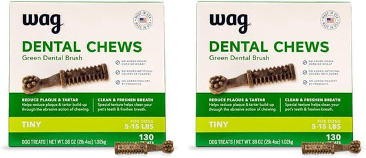 Amazon Brand - Wag Dental Chews - Green Dental Brush for Dogs, Large, Unflavored, 24 Count (Pack of 1)