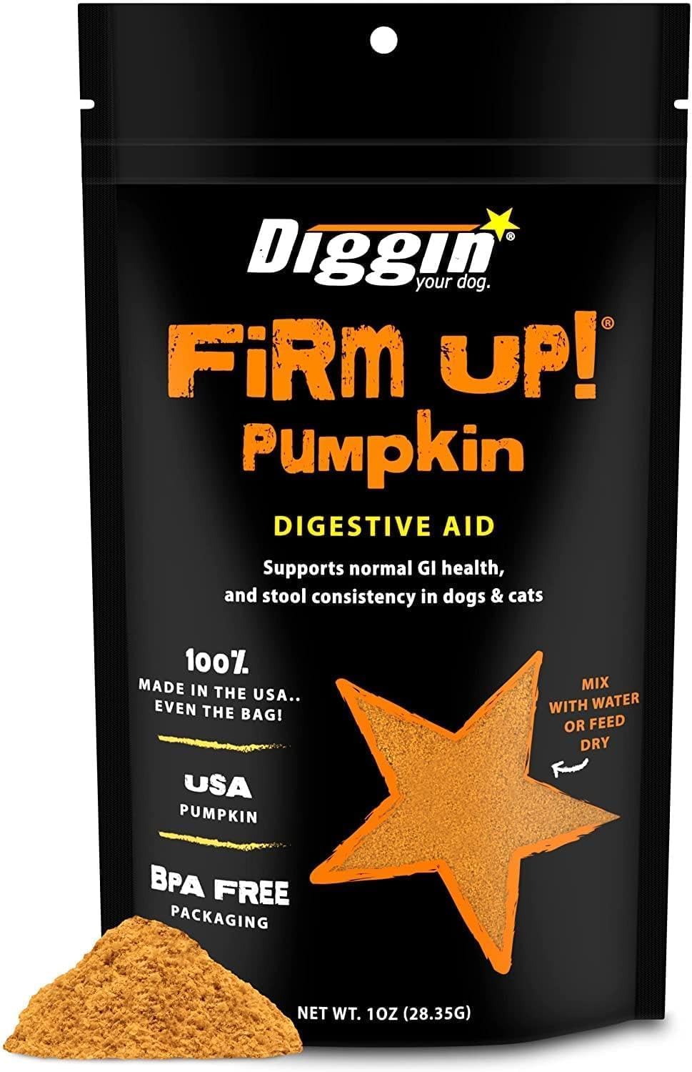 Diggin' Your Dog – Firm Up Pumpkin for Dogs & Cats – Fiber Supplement with Pumpkin & Apple Fiber for Cat & Dog Digestive Support – Made in USA, 4 oz