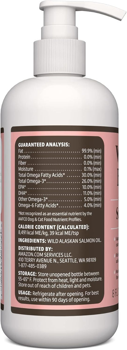 Amazon Brand - Wonder Bound Wild Alaskan Salmon Oil - Skin and Coat Support, Omega 3 Supplement for Dog and Cat , 8 fl oz