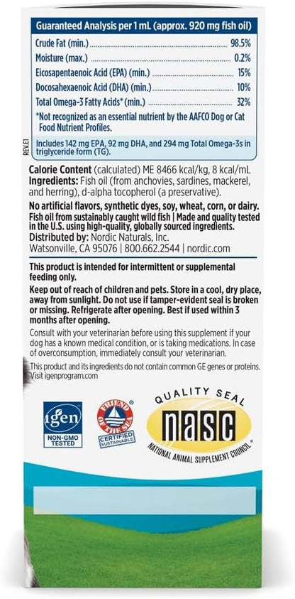 Nordic Naturals Omega-3 Pet, Unflavored - 2 oz - 304 mg Omega-3 Per One mL - Fish Oil for Small Dogs & Cats with EPA & DHA - Promotes Heart, Skin, Coat, & Immune Health