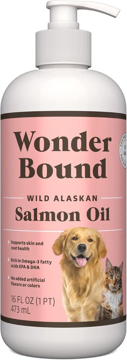Amazon Brand - Wonder Bound Wild Alaskan Salmon Oil - Skin and Coat Support, Omega 3 Supplement for Dog and Cat , 8 fl oz