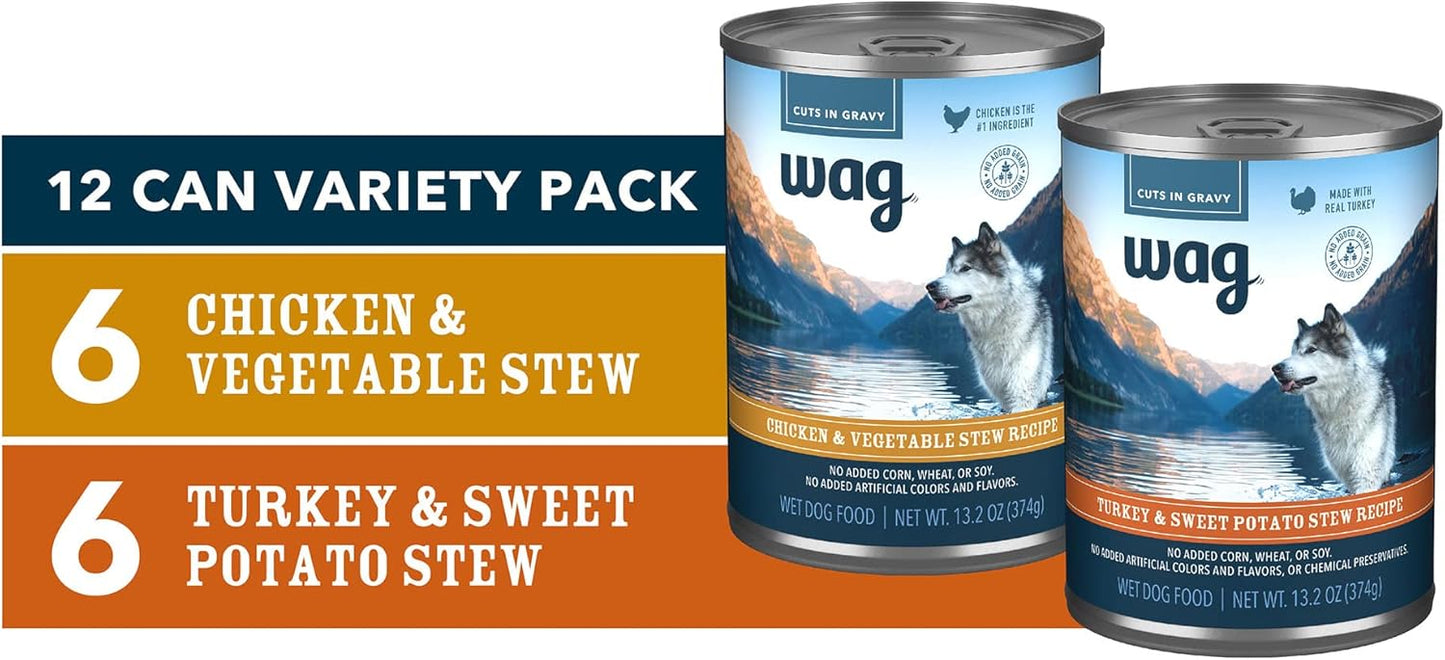 Amazon Brand - Wag Stew Canned Dog Food, Turkey & Sweet Potato Recipe, 13.2 oz Can (Pack of 12)
