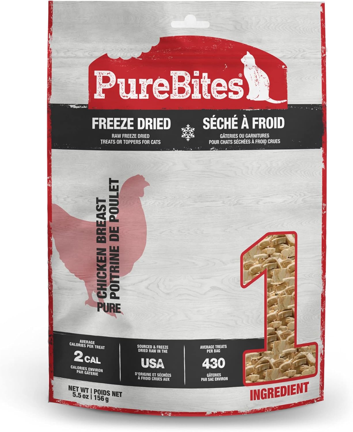 PureBites Chicken Freeze Dried Cat Treats, 1 Ingredient, Made in USA, 2.3oz