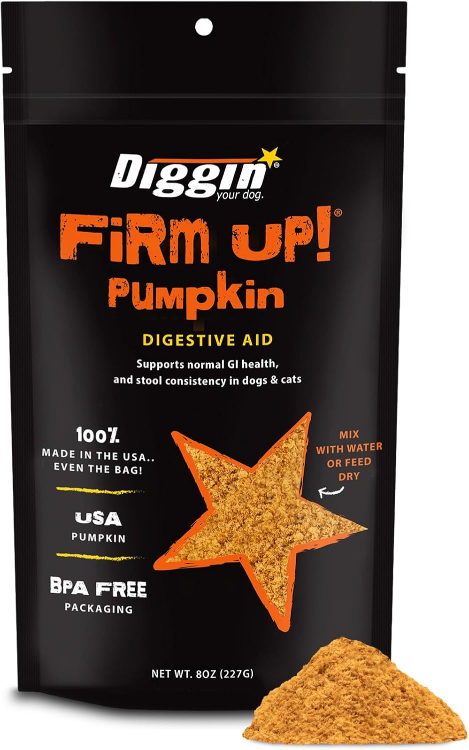 Diggin' Your Dog – Firm Up Pumpkin for Dogs & Cats – Fiber Supplement with Pumpkin & Apple Fiber for Cat & Dog Digestive Support – Made in USA, 4 oz