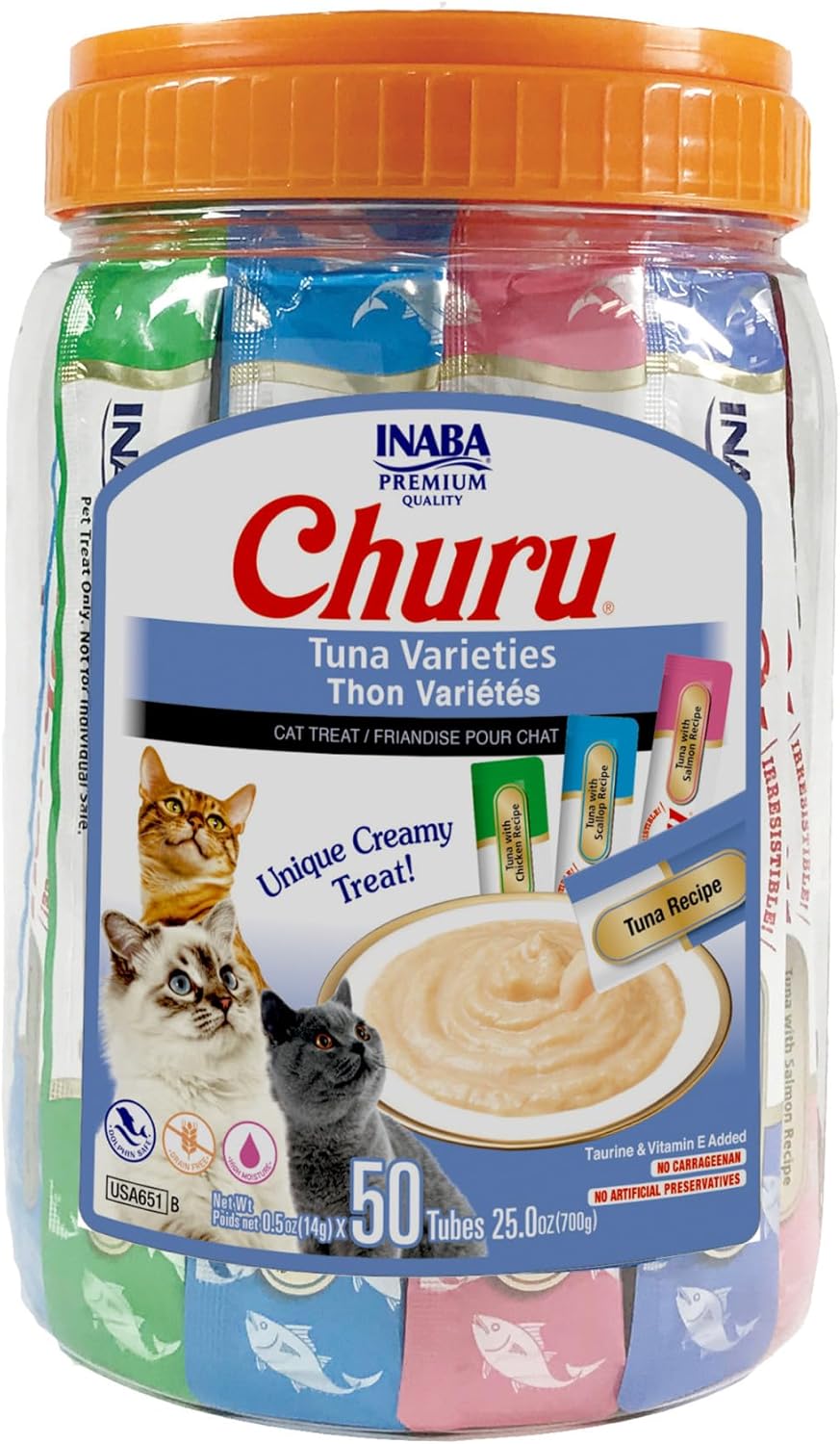 INABA Churu Cat Treats, Lickable, Squeezable Creamy Purée Cat Treat with Green Tea Extract & Taurine, 0.5 Ounces Each Tube, 20 Tubes, Chicken Variety Box