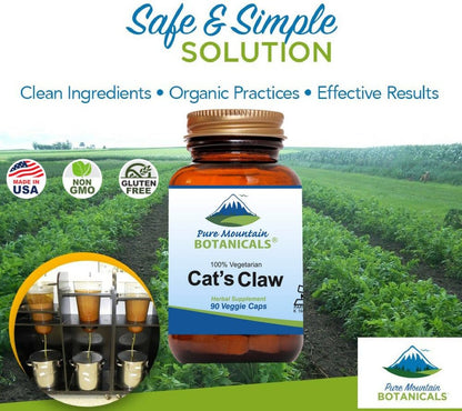 Pure Mountain Botanicals Cat’s Claw Capsules - 90 Kosher Vegan Caps with 1000mg Peruvian Cats Claw Uncaria Tomentosa Herbal Supplement