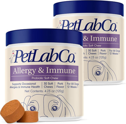 PetLab Co. Allergy & Immune Probiotics for Dogs, Support Seasonal Allergies, Gut & Digestive Health - Pork Flavor - 30 Soft Chews - Pack of 2
