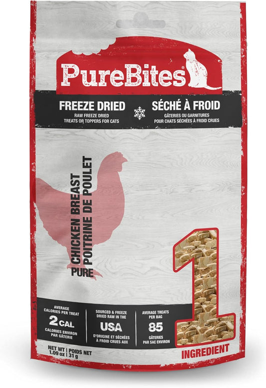 PureBites Chicken Freeze Dried Cat Treats, 1 Ingredient, Made in USA, 2.3oz