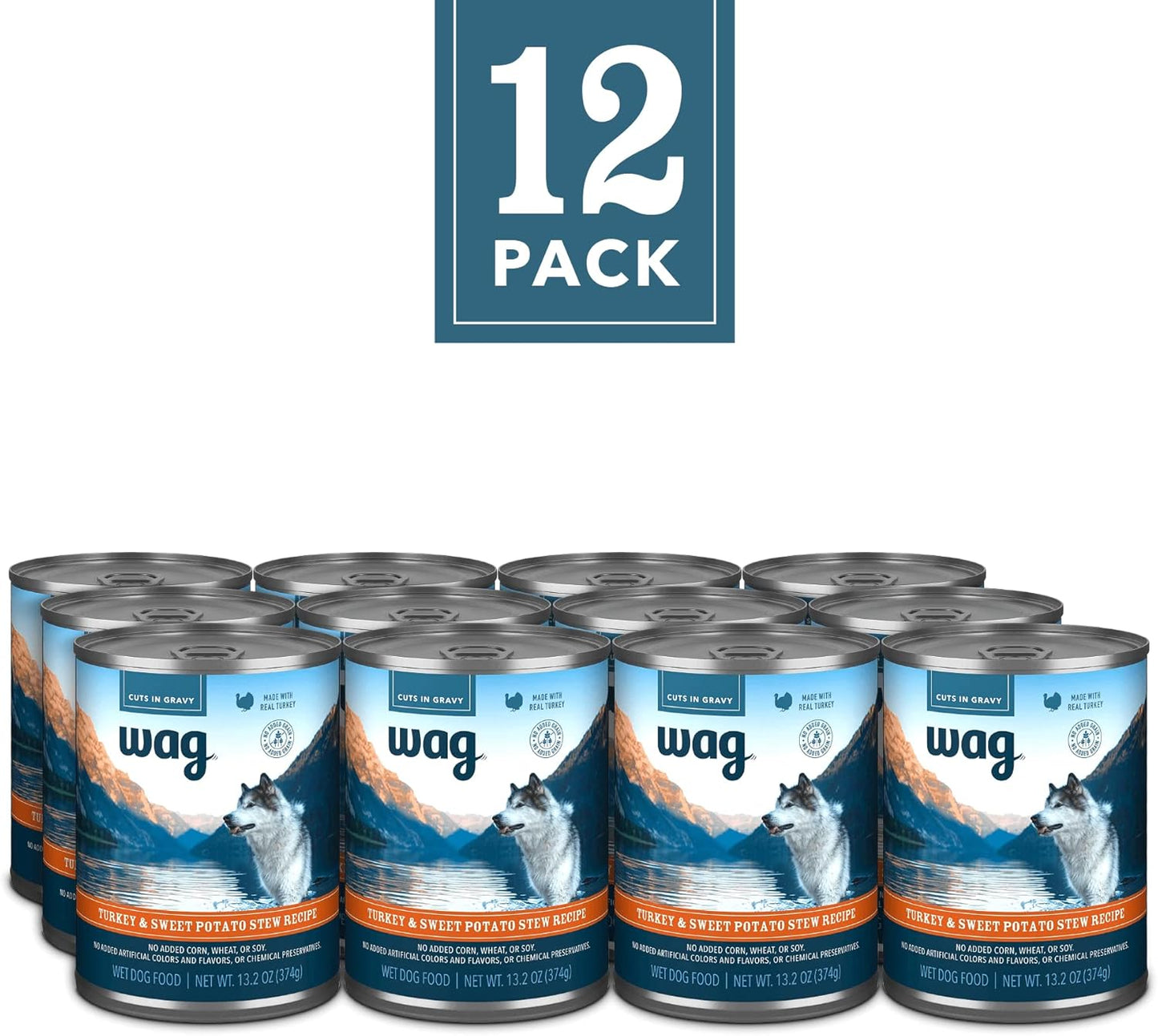 Amazon Brand - Wag Stew Canned Dog Food, Turkey & Sweet Potato Recipe, 13.2 oz Can (Pack of 12)