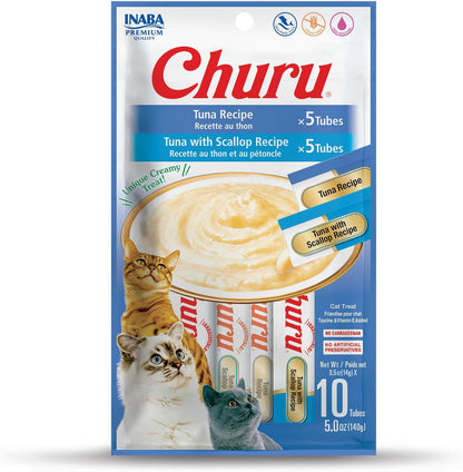 INABA Churu Cat Treats, Lickable, Squeezable Creamy Purée Cat Treat with Green Tea Extract & Taurine, 0.5 Ounces Each Tube, 20 Tubes, Chicken Variety Box