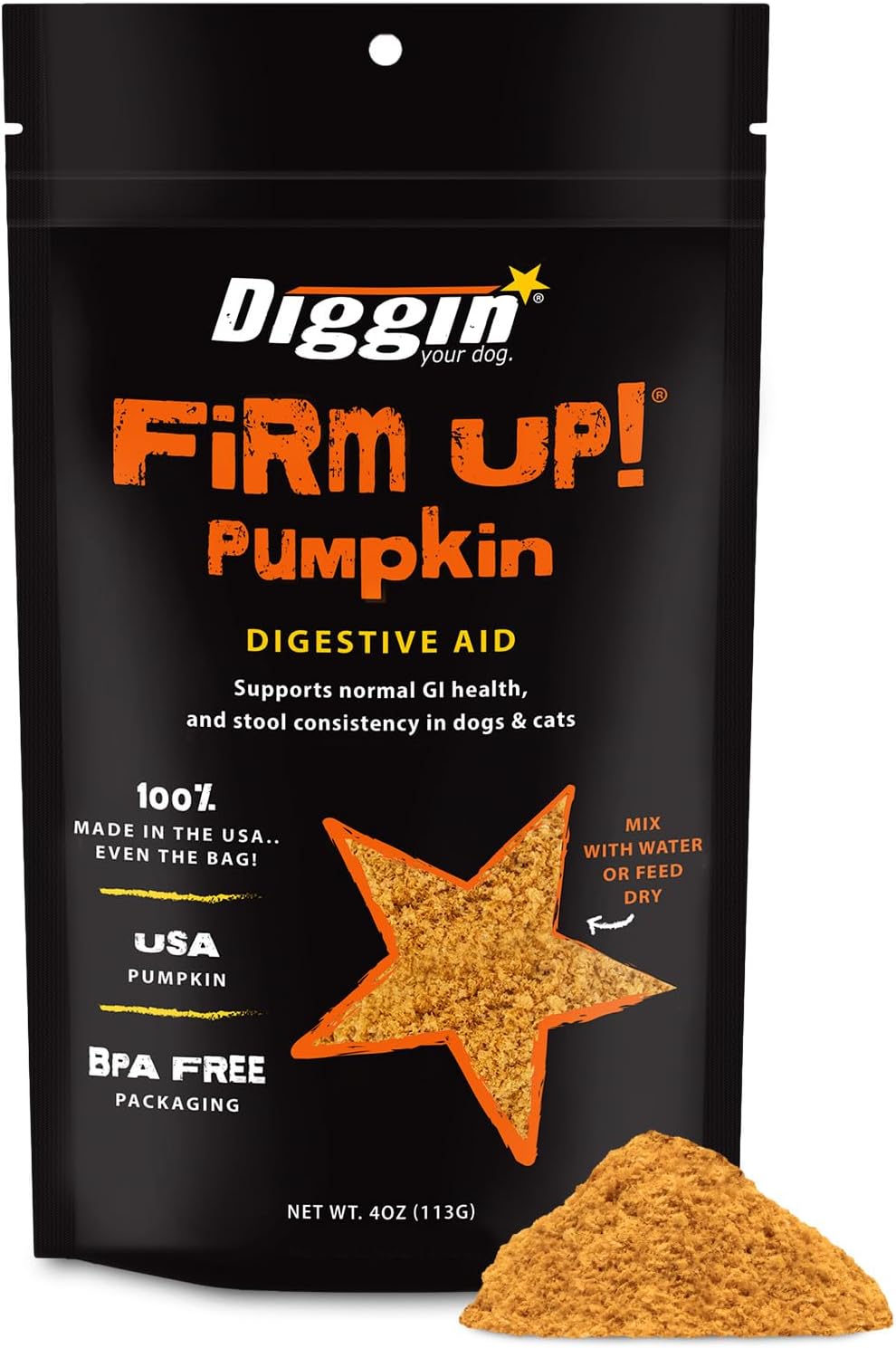 Diggin' Your Dog – Firm Up Pumpkin for Dogs & Cats – Fiber Supplement with Pumpkin & Apple Fiber for Cat & Dog Digestive Support – Made in USA, 4 oz