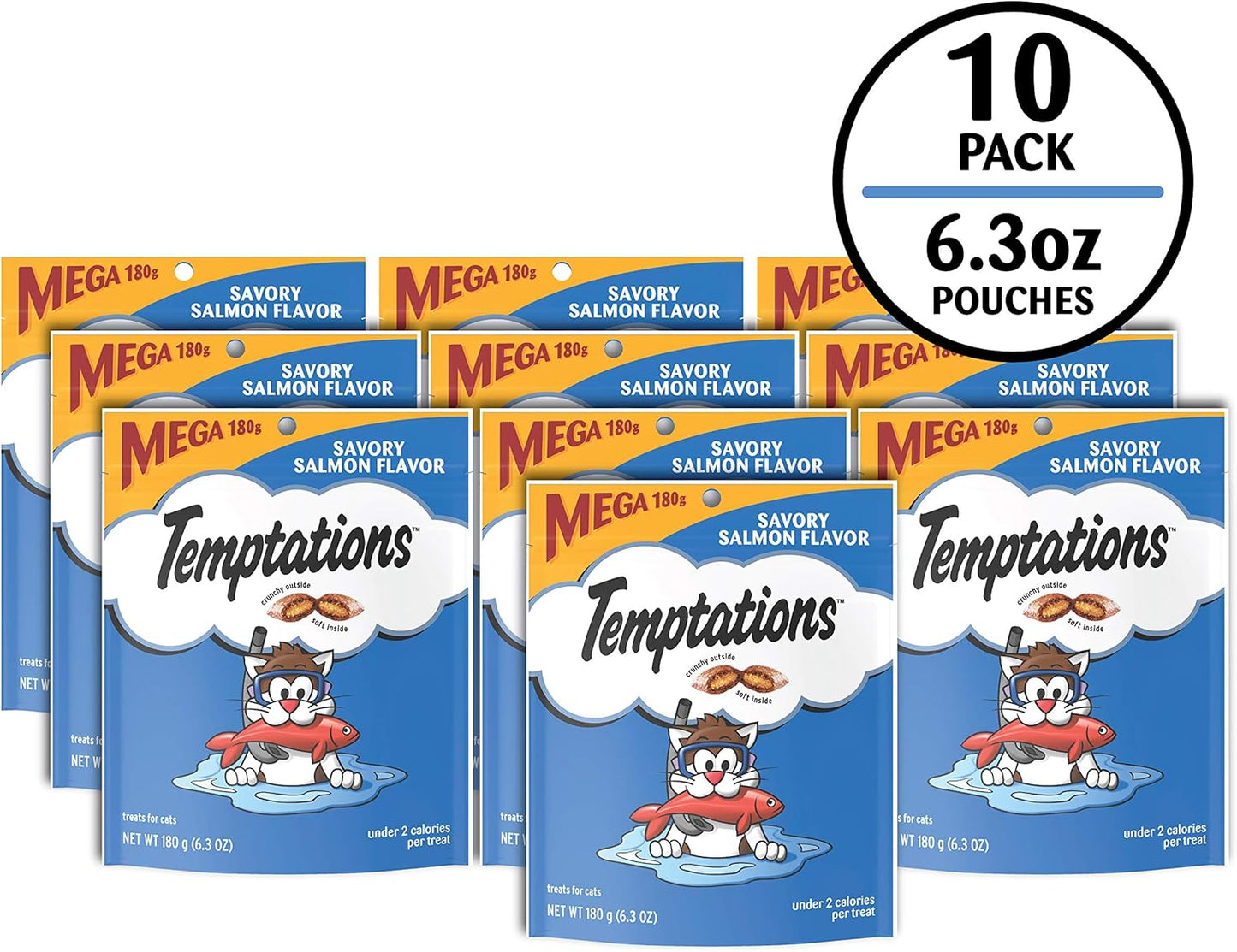Temptations Classic Crunchy and Soft Cat Treats, Savory Salmon Flavor, 30 oz. Tub