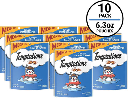 Temptations Classic Crunchy and Soft Cat Treats, Savory Salmon Flavor, 30 oz. Tub
