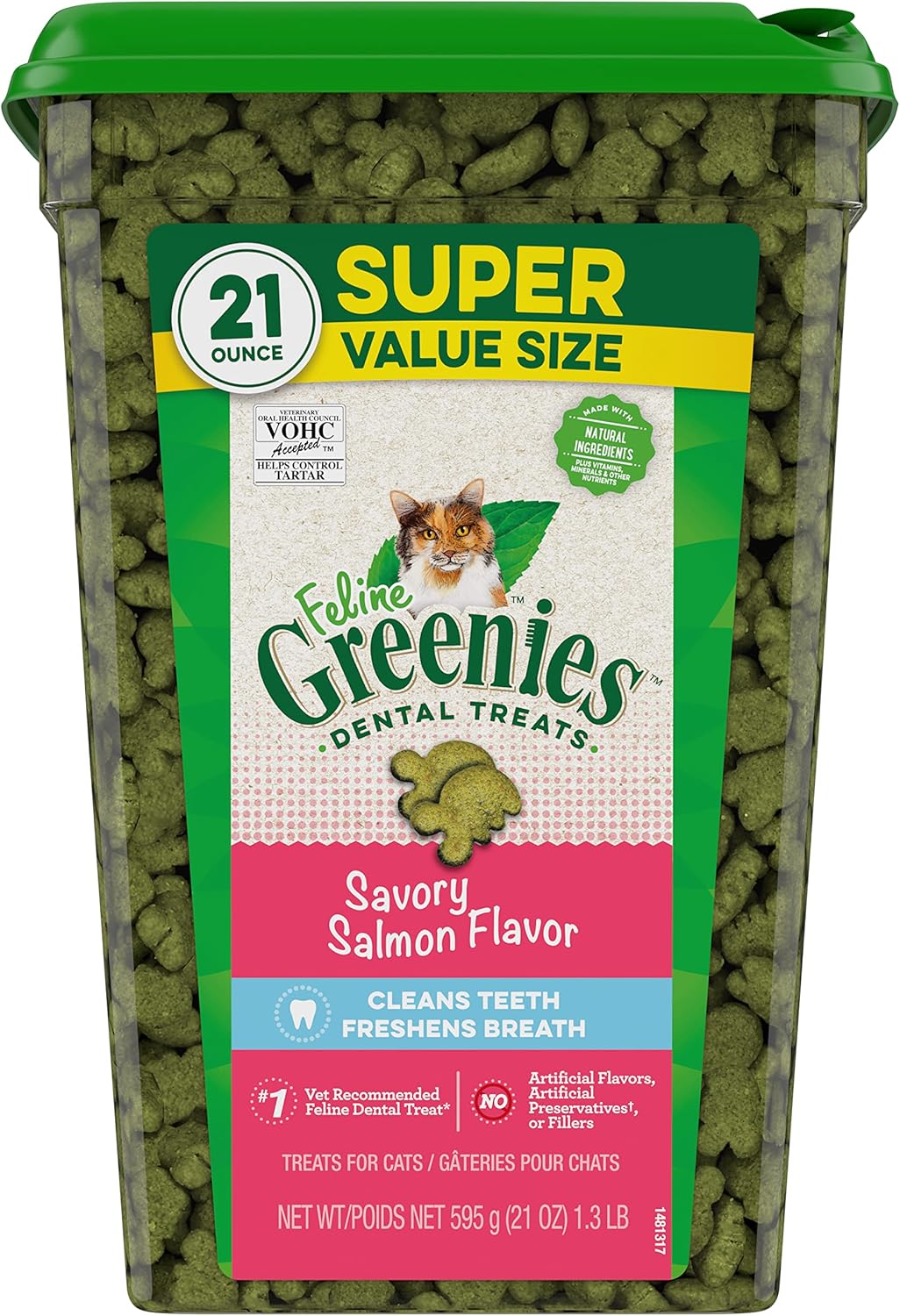 Greenies Feline Adult Dental Cat Treats, Oven Roasted Chicken Flavor, 9.75 oz. Tub