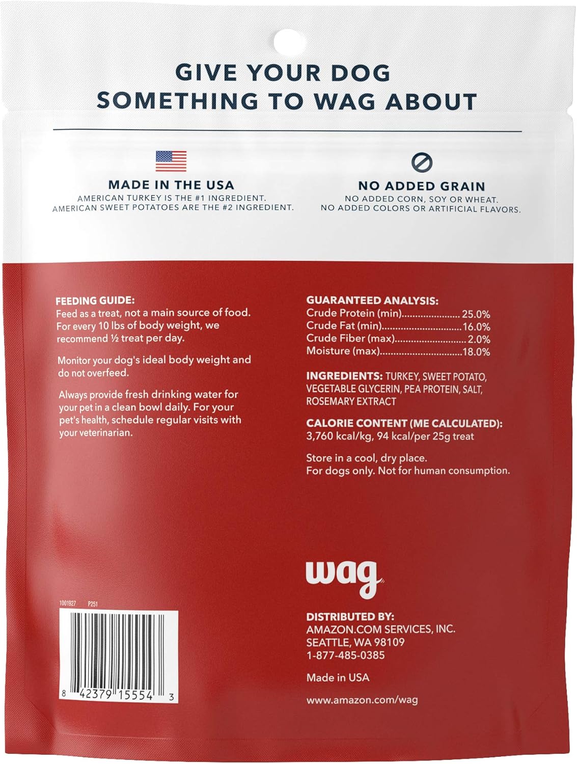Amazon Brand - Wag Soft & Tender American Jerky Dog Treats – Turkey & Sweet Potato, 16 Ounce (Pack of 1)