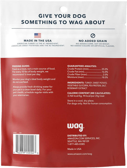Amazon Brand - Wag Soft & Tender American Jerky Dog Treats – Turkey & Sweet Potato, 16 Ounce (Pack of 1)