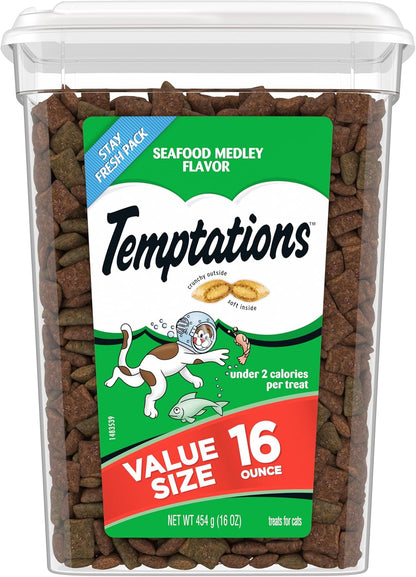 Temptations Classic Crunchy and Soft Cat Treats, Savory Salmon Flavor, 30 oz. Tub