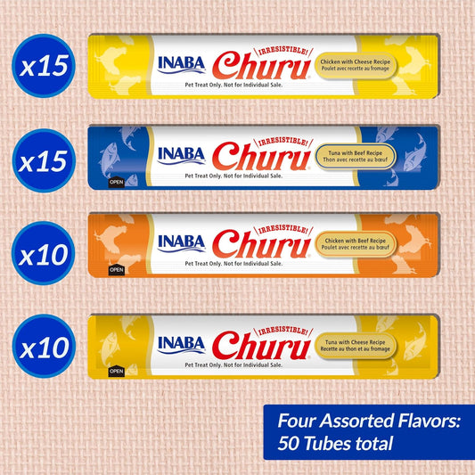 INABA Churu Cat Treats, Lickable, Squeezable Creamy Purée Cat Treat with Green Tea Extract & Taurine, 0.5 Ounces Each Tube, 20 Tubes, Chicken Variety Box