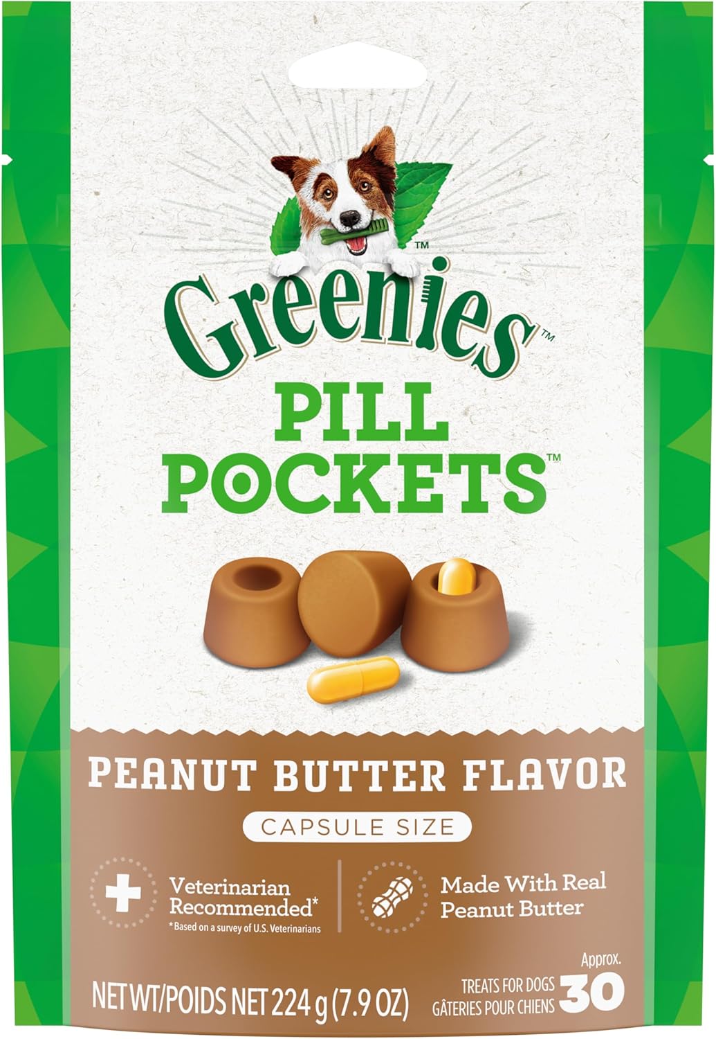 Greenies Pill Pockets for Dogs Large Size, Soft Dog Treats, with Real Peanut Butter, 15.8 oz. Pouch (60 Treats)