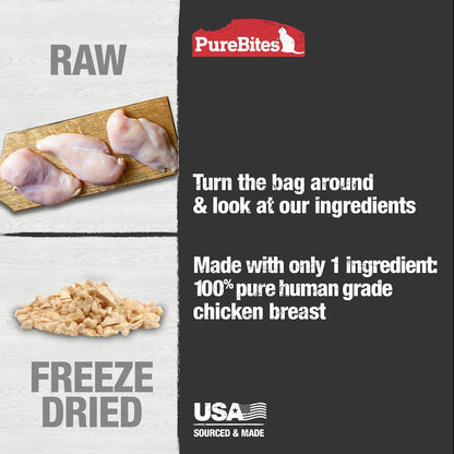 PureBites Chicken Freeze Dried Cat Treats, 1 Ingredient, Made in USA, 2.3oz