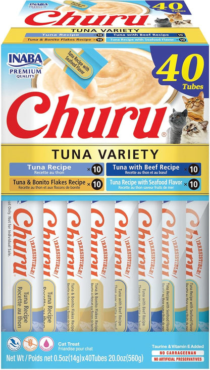 INABA Churu Cat Treats, Lickable, Squeezable Creamy Purée Cat Treat with Green Tea Extract & Taurine, 0.5 Ounces Each Tube, 20 Tubes, Chicken Variety Box