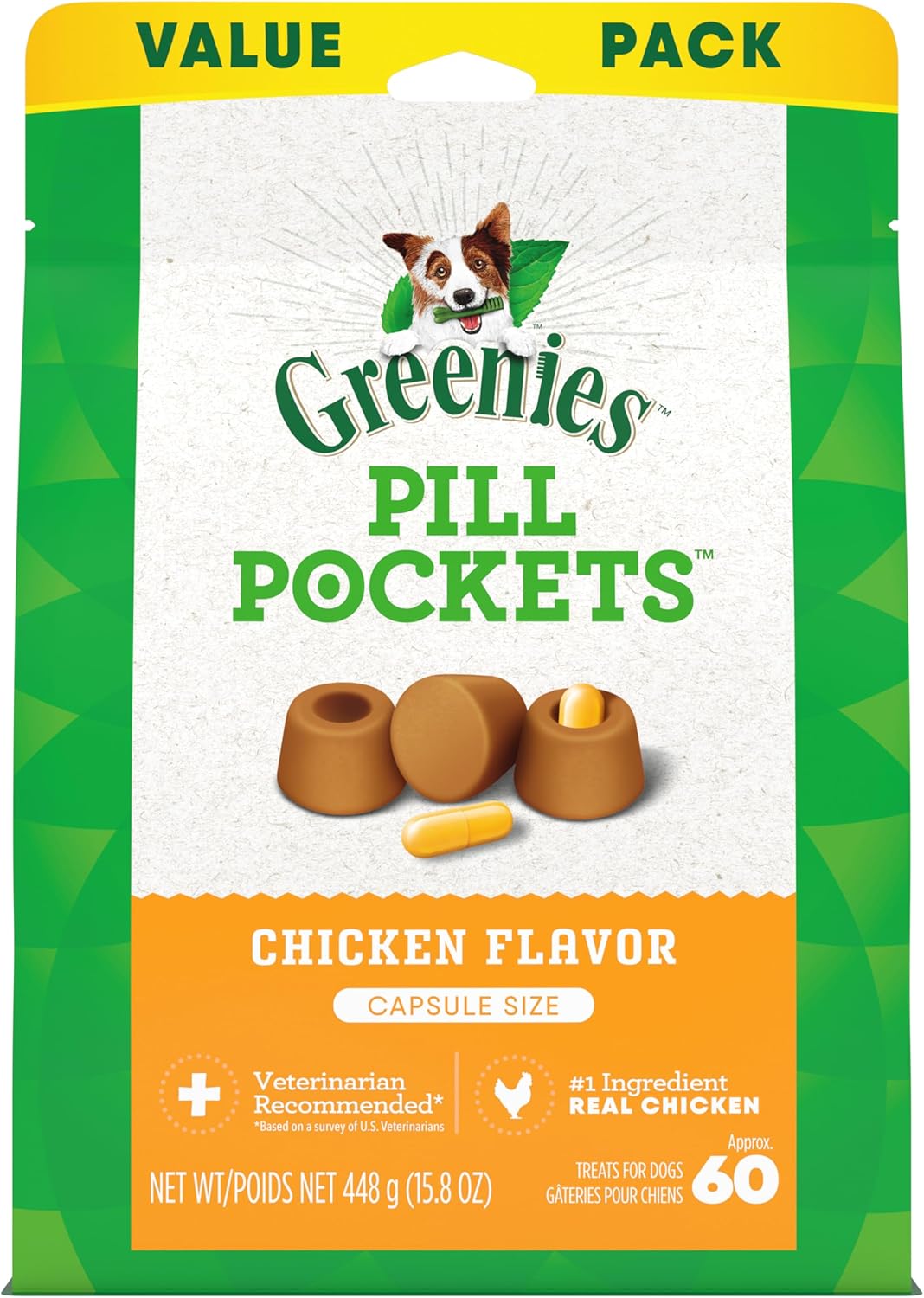 Greenies Pill Pockets for Dogs Large Size, Soft Dog Treats, with Real Peanut Butter, 15.8 oz. Pouch (60 Treats)