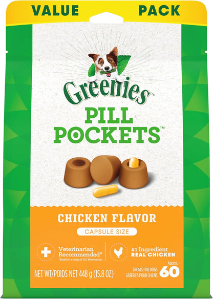 Greenies Pill Pockets for Dogs Large Size, Soft Dog Treats, with Real Peanut Butter, 15.8 oz. Pouch (60 Treats)