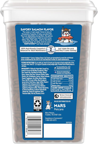 Temptations Classic Crunchy and Soft Cat Treats, Savory Salmon Flavor, 30 oz. Tub