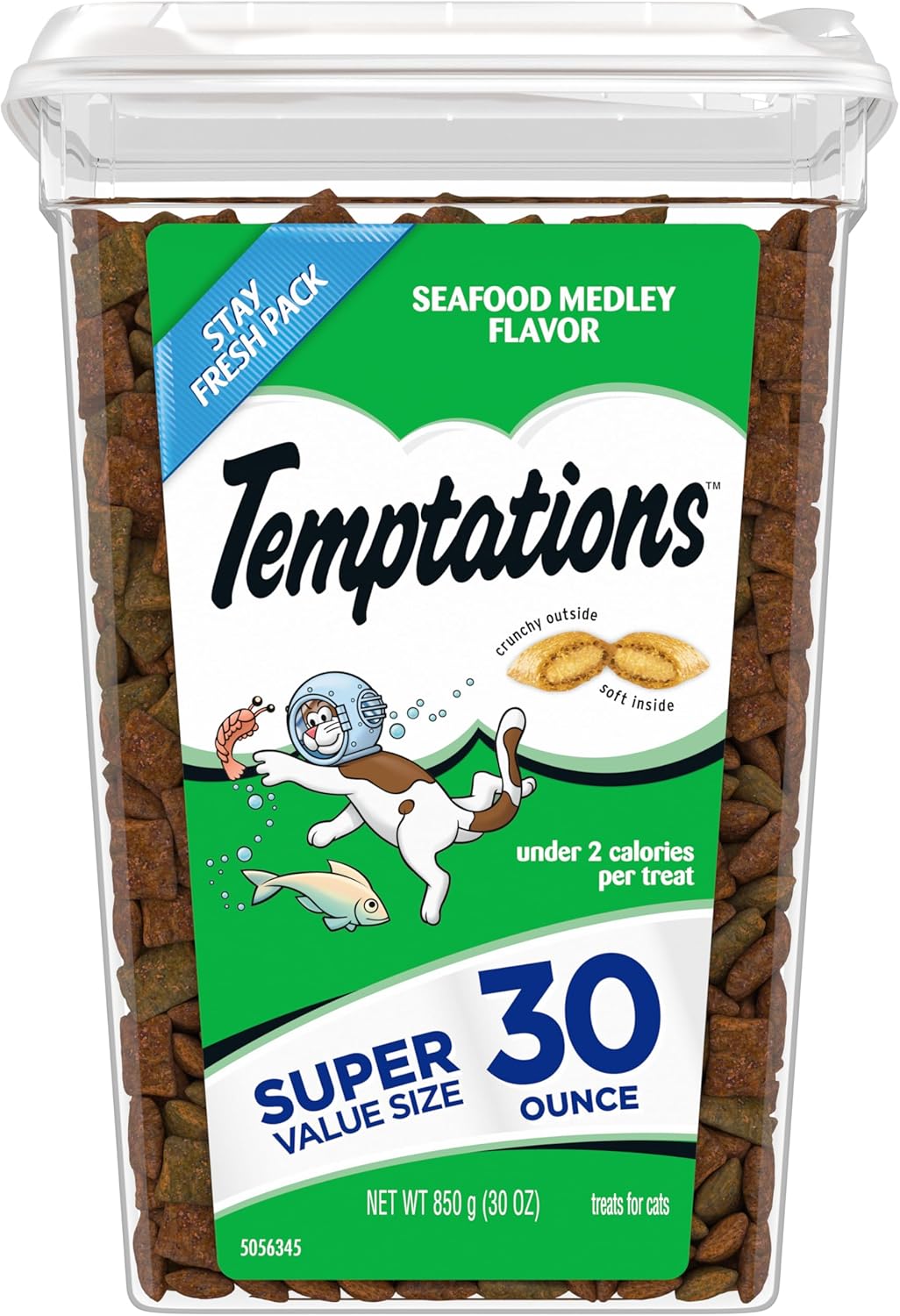 Temptations Classic Crunchy and Soft Cat Treats, Savory Salmon Flavor, 30 oz. Tub