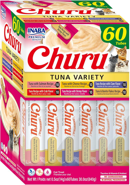 INABA Churu Cat Treats, Lickable, Squeezable Creamy Purée Cat Treat with Green Tea Extract & Taurine, 0.5 Ounces Each Tube, 20 Tubes, Chicken Variety Box