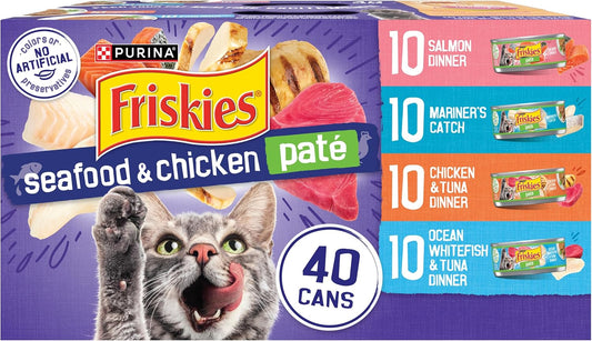 Purina Friskies Pate Wet Cat Food Variety Pack Seafood and Chicken Pate Favorites - 48 ct. Can