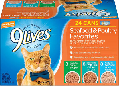 9Lives Paté Favorites Wet Cat Food Variety Pack, 5.5 Ounce (Pack of 12)