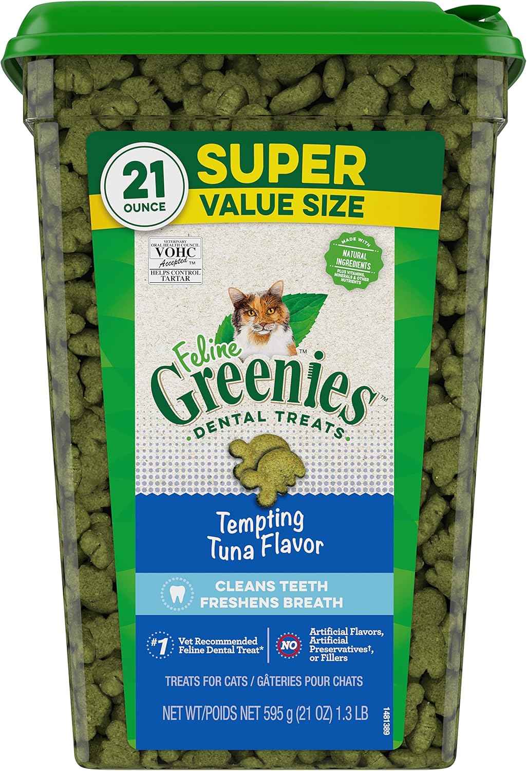 Greenies Feline Adult Dental Cat Treats, Oven Roasted Chicken Flavor, 9.75 oz. Tub