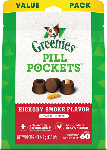 Greenies Pill Pockets for Dogs Large Size, Soft Dog Treats, with Real Peanut Butter, 15.8 oz. Pouch (60 Treats)