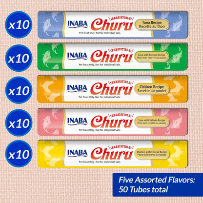 INABA Churu Cat Treats, Lickable, Squeezable Creamy Purée Cat Treat with Green Tea Extract & Taurine, 0.5 Ounces Each Tube, 20 Tubes, Chicken Variety Box