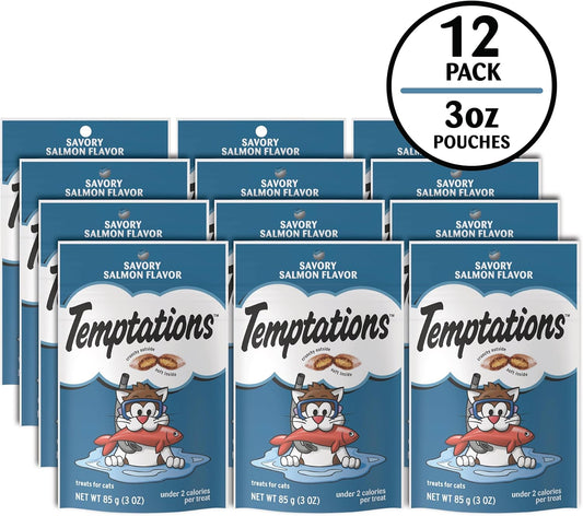 Temptations Classic Crunchy and Soft Cat Treats, Savory Salmon Flavor, 30 oz. Tub