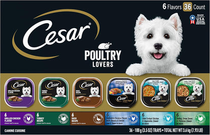 Cesar Wet Dog Food Steak Lovers Variety Pack with Real Meat, 3.5 oz. Trays (36 Count, Pack of 1)