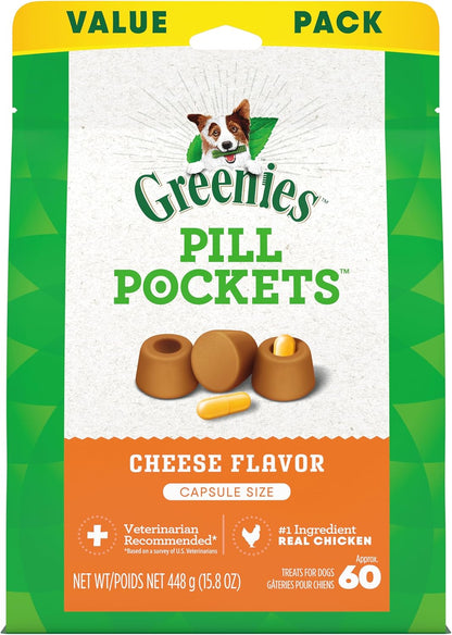 Greenies Pill Pockets for Dogs Large Size, Soft Dog Treats, with Real Peanut Butter, 15.8 oz. Pouch (60 Treats)