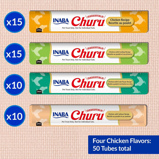 INABA Churu Cat Treats, Lickable, Squeezable Creamy Purée Cat Treat with Green Tea Extract & Taurine, 0.5 Ounces Each Tube, 20 Tubes, Chicken Variety Box