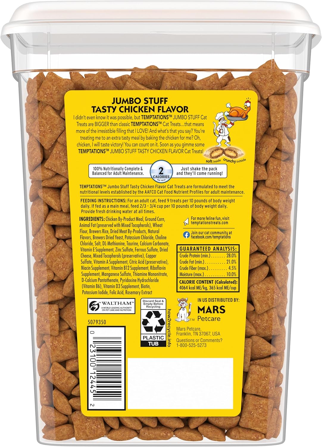 Temptations Jumbo Stuff Crunchy and Soft Cat Treats, Tasty Chicken Flavor, 14 oz. Tub