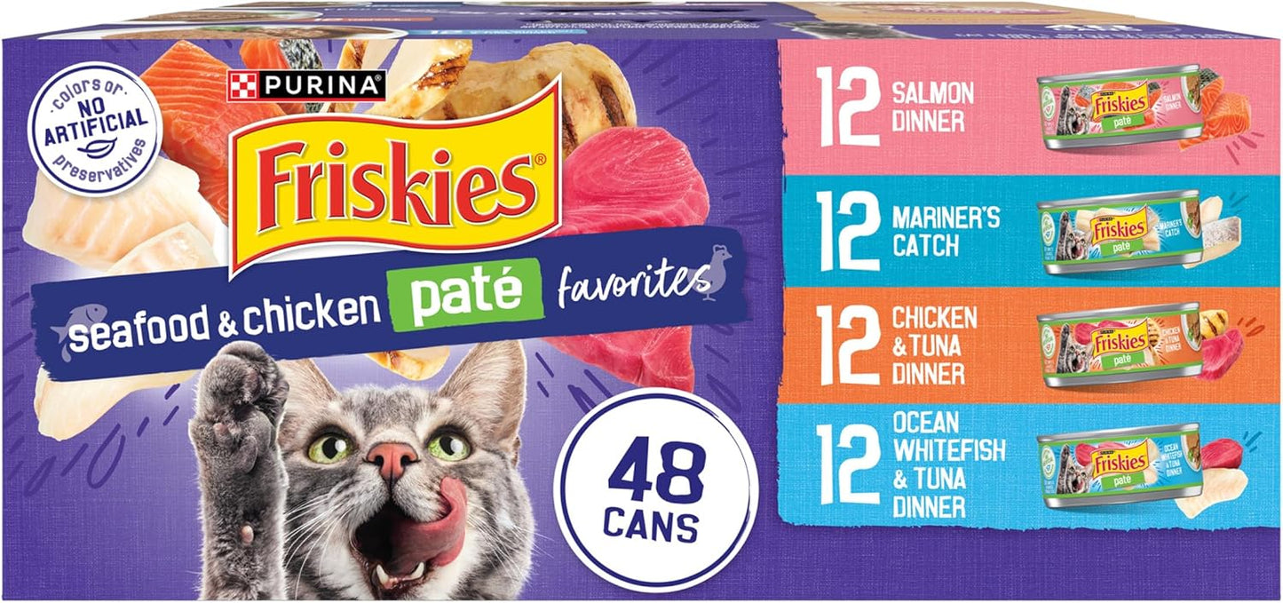 Purina Friskies Pate Wet Cat Food Variety Pack Seafood and Chicken Pate Favorites - 48 ct. Can