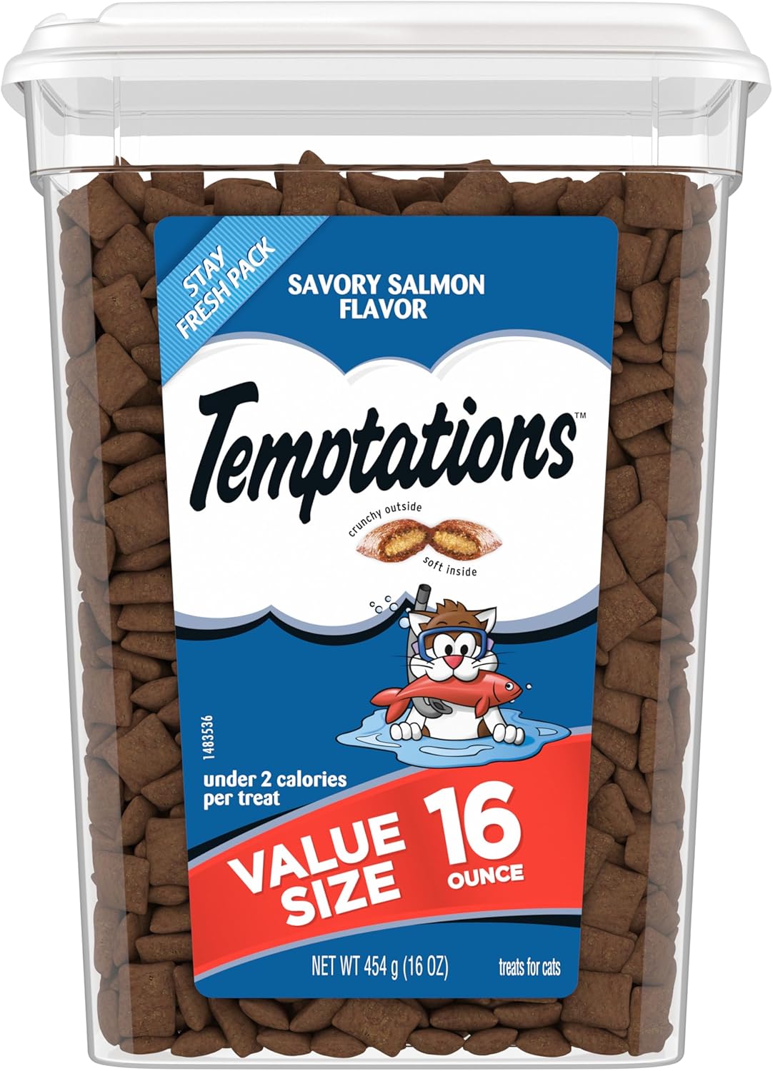 Temptations Classic Crunchy and Soft Cat Treats, Savory Salmon Flavor, 30 oz. Tub