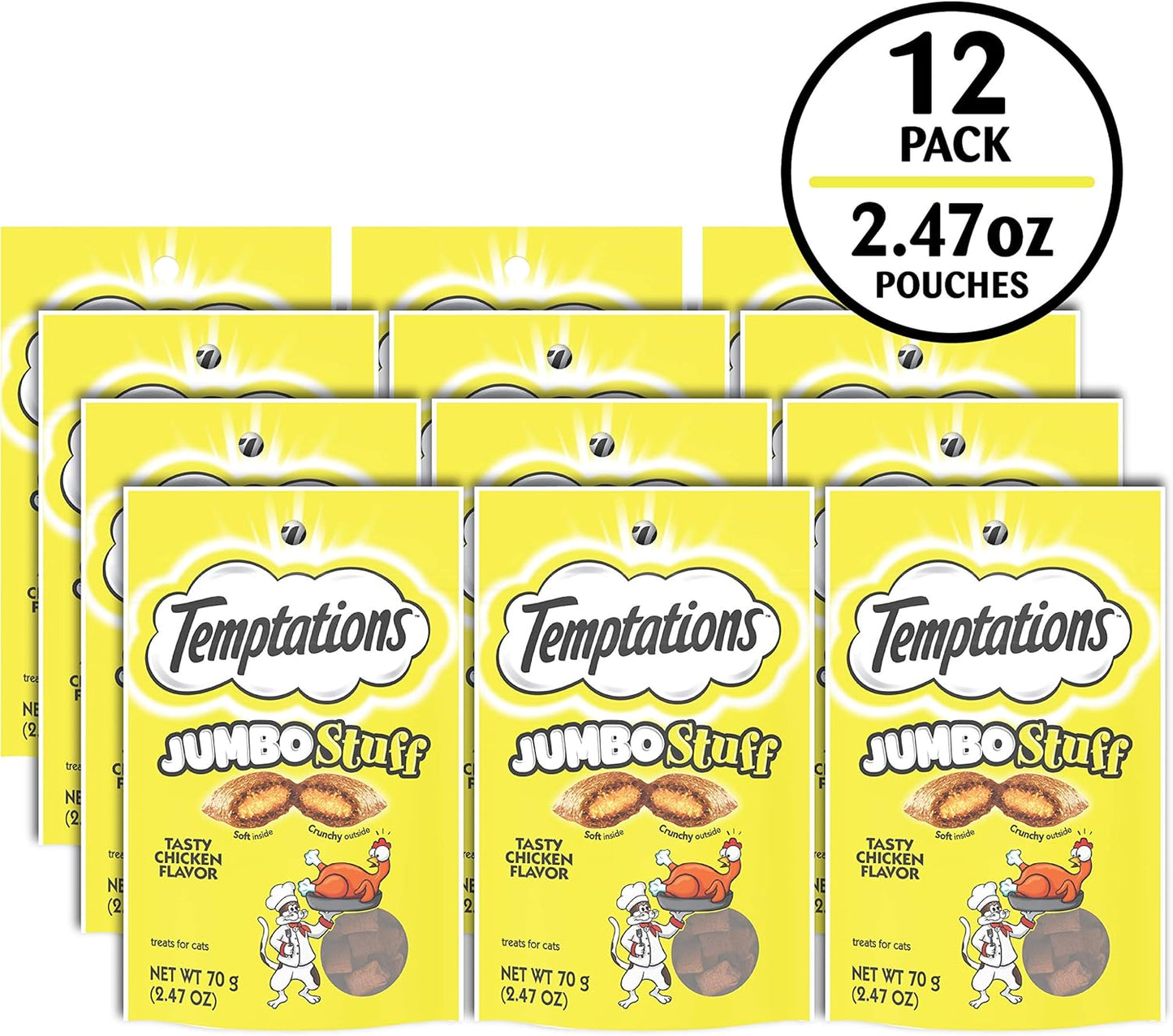 Temptations Jumbo Stuff Crunchy and Soft Cat Treats, Tasty Chicken Flavor, 14 oz. Tub