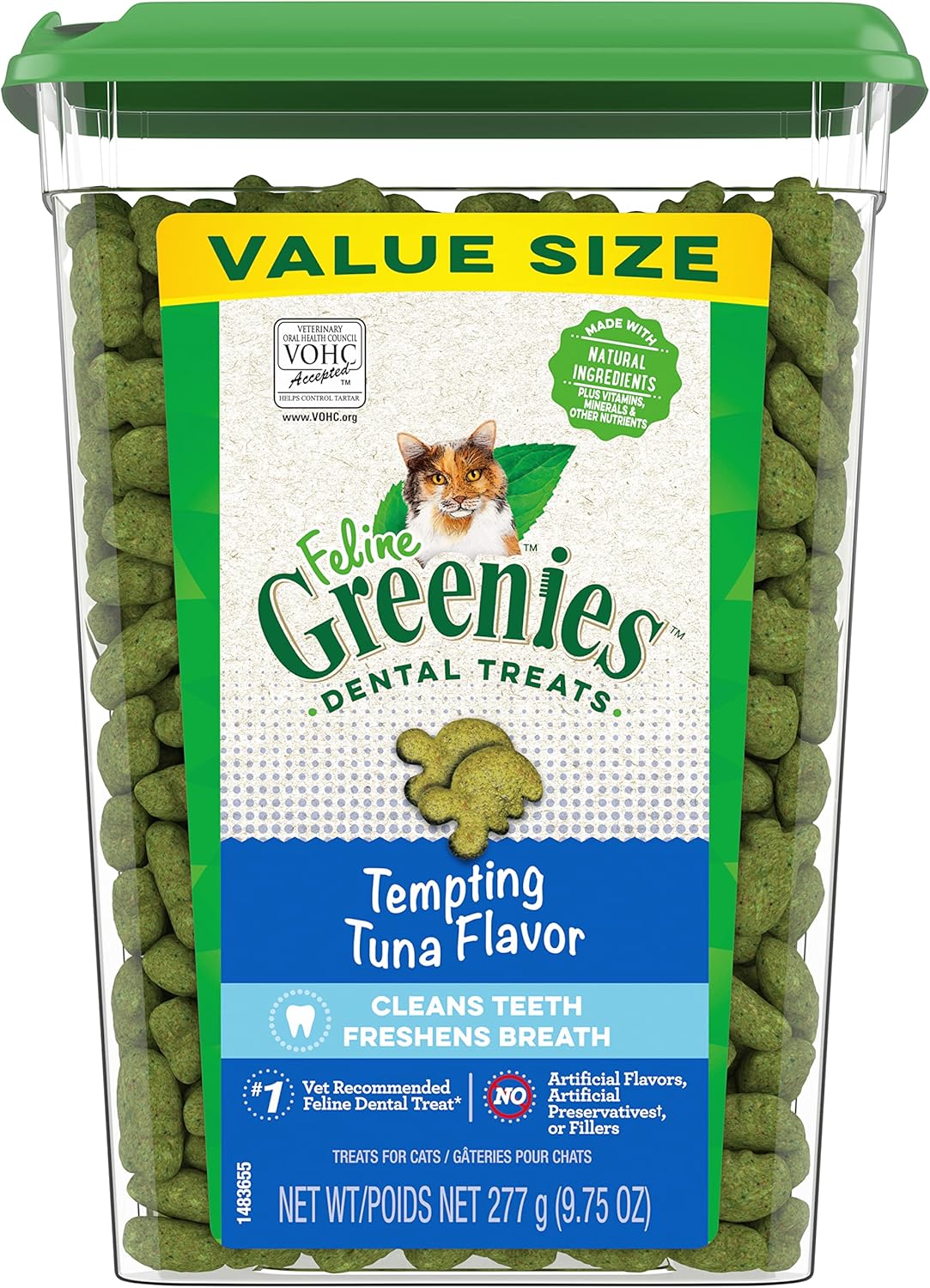 Greenies Feline Adult Dental Cat Treats, Oven Roasted Chicken Flavor, 9.75 oz. Tub
